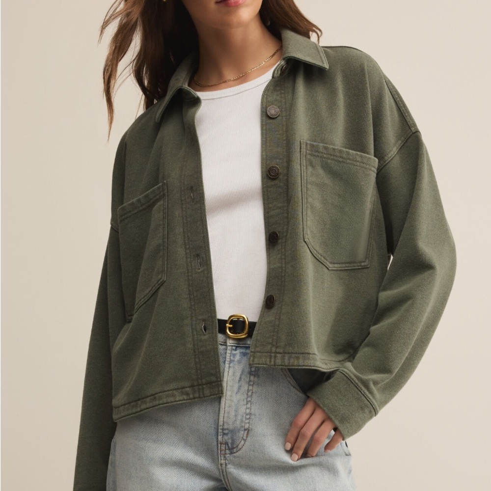 Z Supply All Day Cropped Knit Jacket in Olive